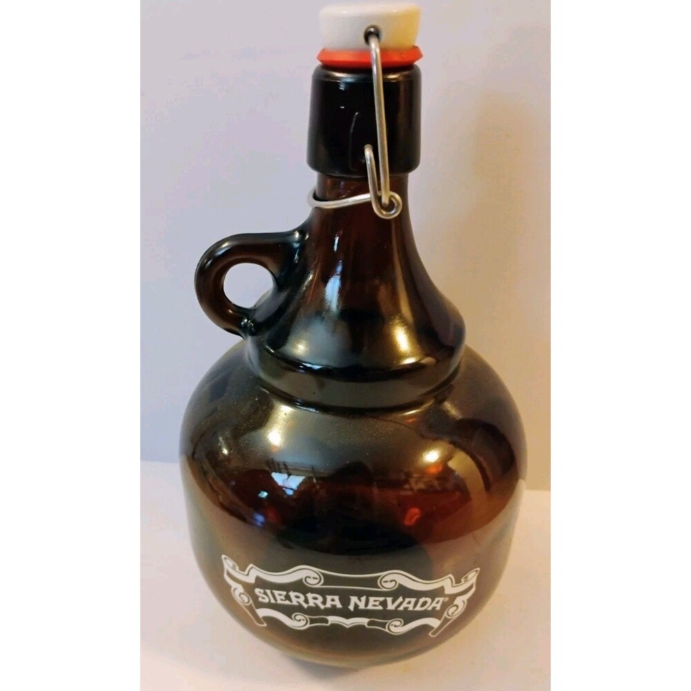 Vtg Sierra Nevada Brewing Co Amber Glass Beer Growler Jug 1/2 Gallon Swing top